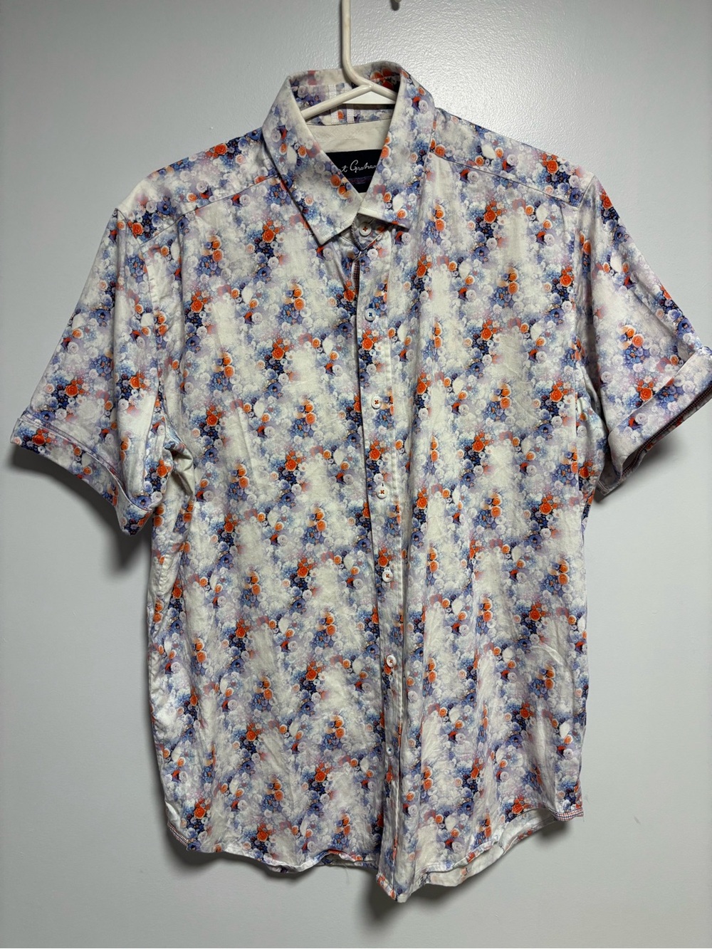 Robert Graham Shirt Mens Large Short Sleeve Floral Rose Button Up